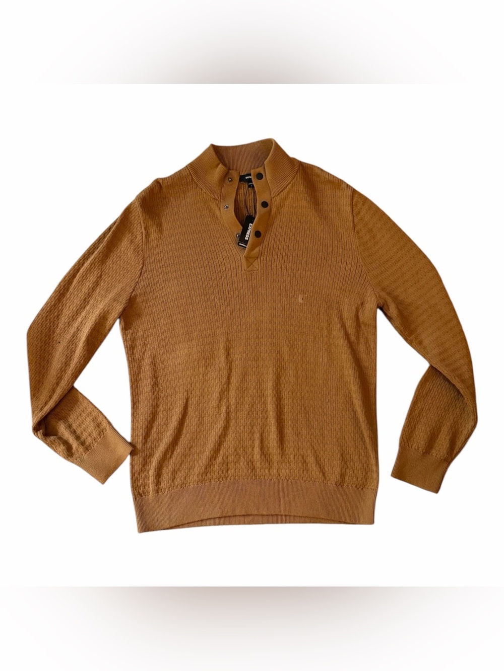Express Men's Camel/Tan Button Mock Neck Sweater NEW WITH TAGS